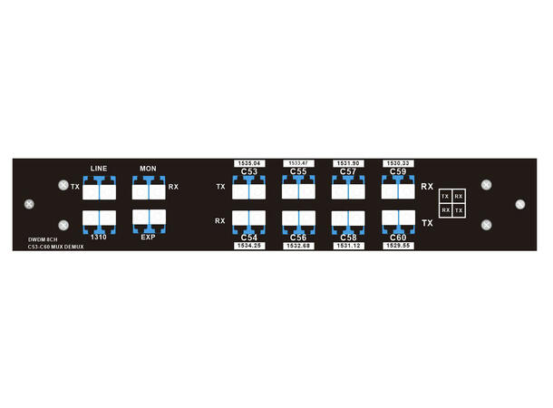 GLOBALfiber 8ch DWDM Mux/Demux C53-C60 100Ghz EXP+Mon port LC LGX 