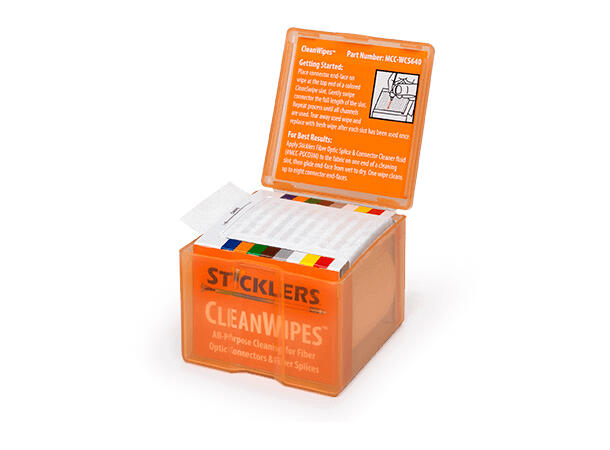 Sticklers CleanWipes renseband, eske Lofri 640 rensinger av fiberender 