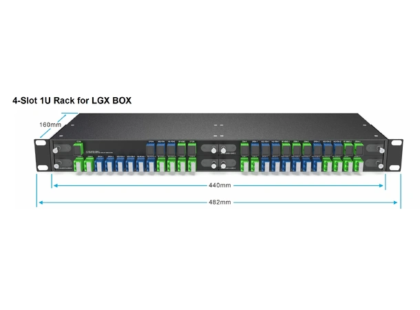 GLOBALfiber 19” 1U RM with 4 slot For Plug-in LGX box, 440*160*44mm 