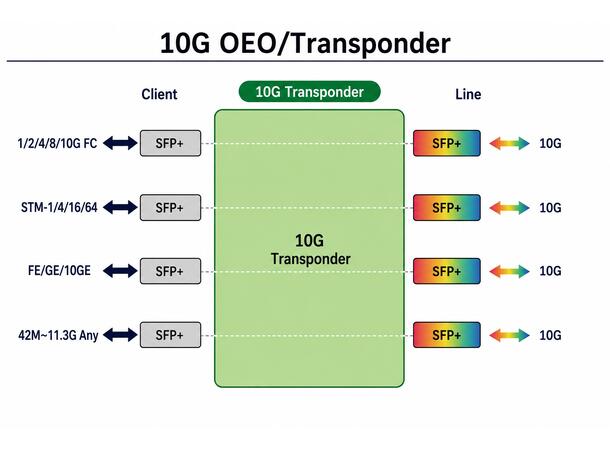 Transponder 8 x 1.25G-10G SFP+ ports 3R Ethernet SDH CPRI FiberChannel 